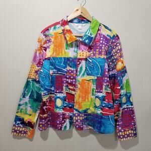 Erin London Jacket Womens XL Multicolor Abstract Print Zip Front Art to Wear